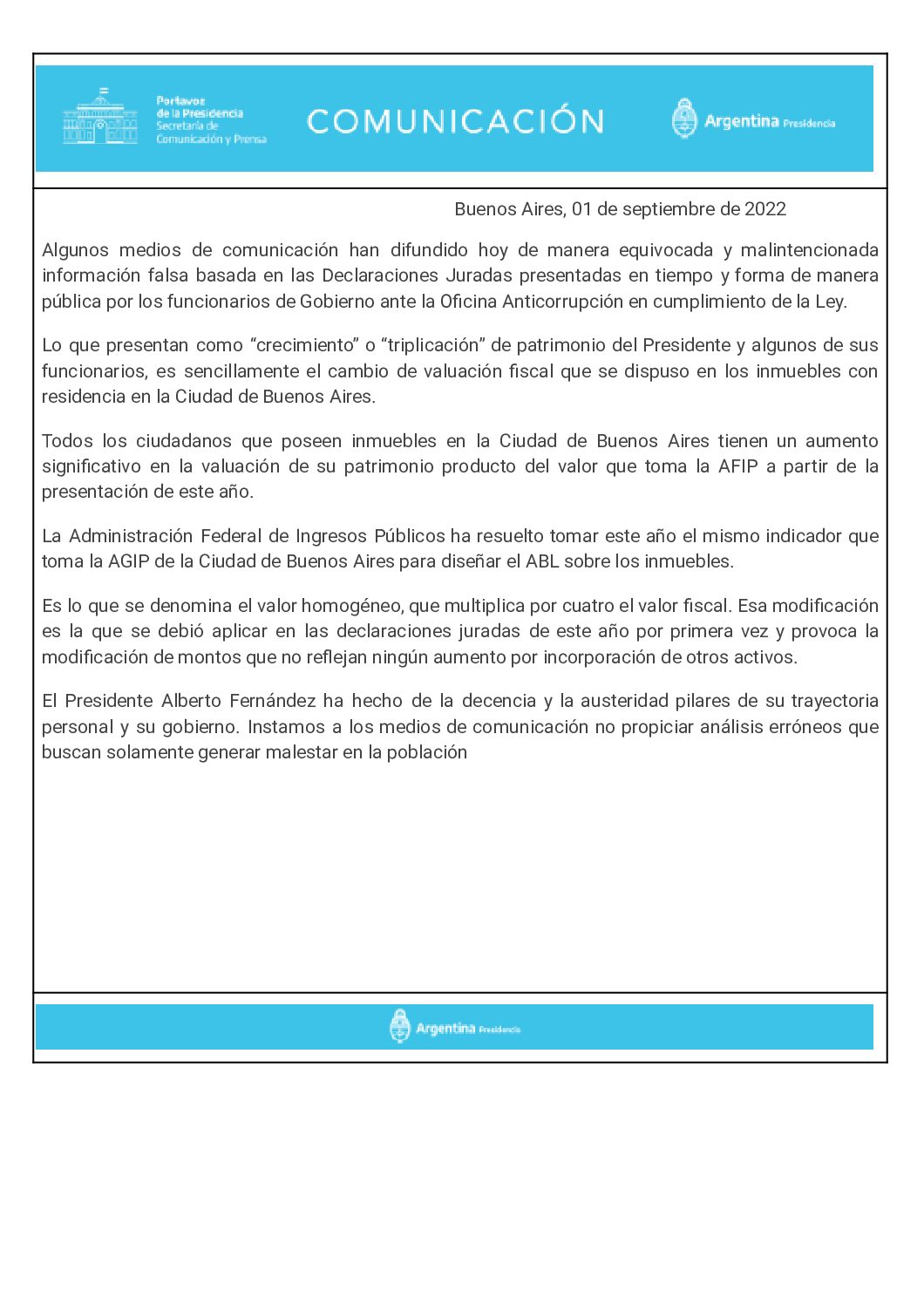 Portavoz de la presidencia dijo que algunos medios periodísticos difundieron «de manera equivocada» declaraciones juradas