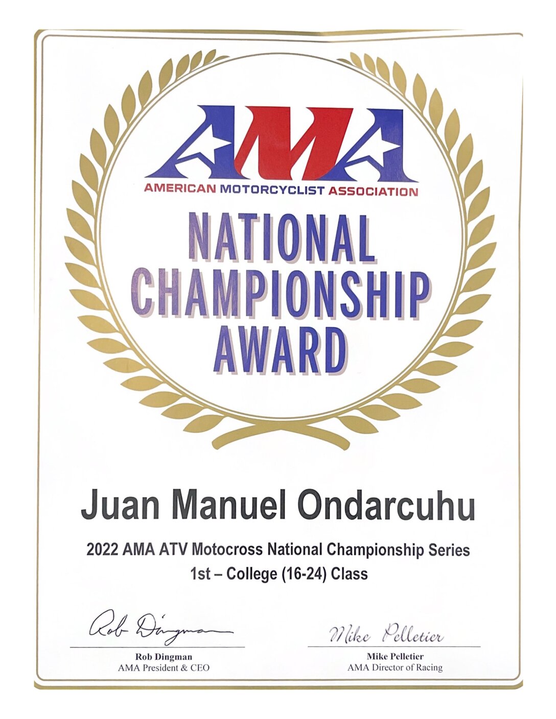 ATV Motocross: Ondarcuhú fue premiado en Estados Unidos