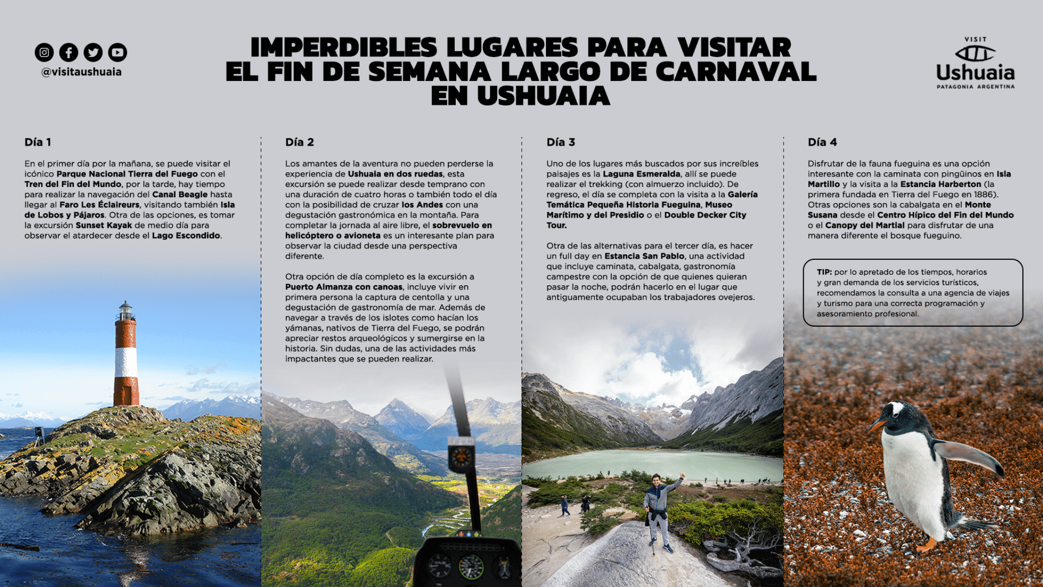 Los imperdibles lugares para visitar el fin de semana largo de carnaval en Ushuaia