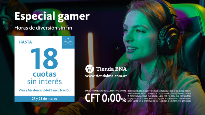 Tienda BNA Gamer: Vas a poder comprar notebooks, PC y monitores en hasta 18 cuotas sin interés