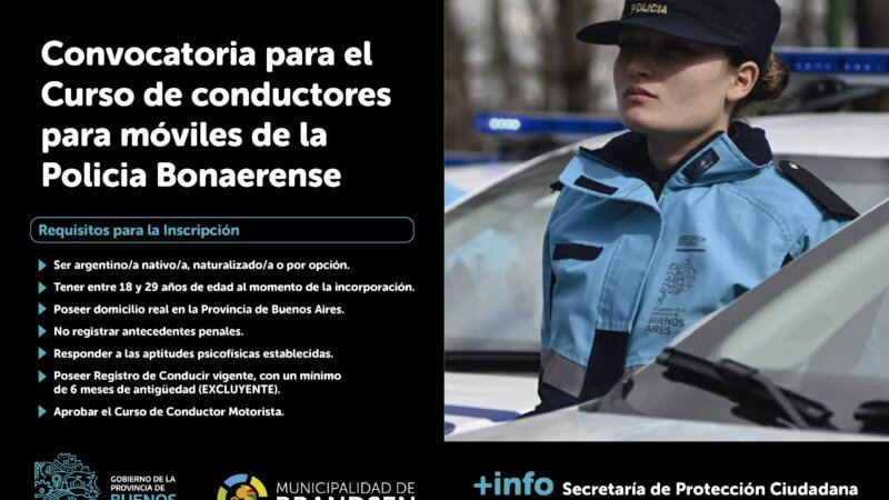 Brandsen: abren la inscripción para el curso de Conductor Motorista para móviles de la Policía