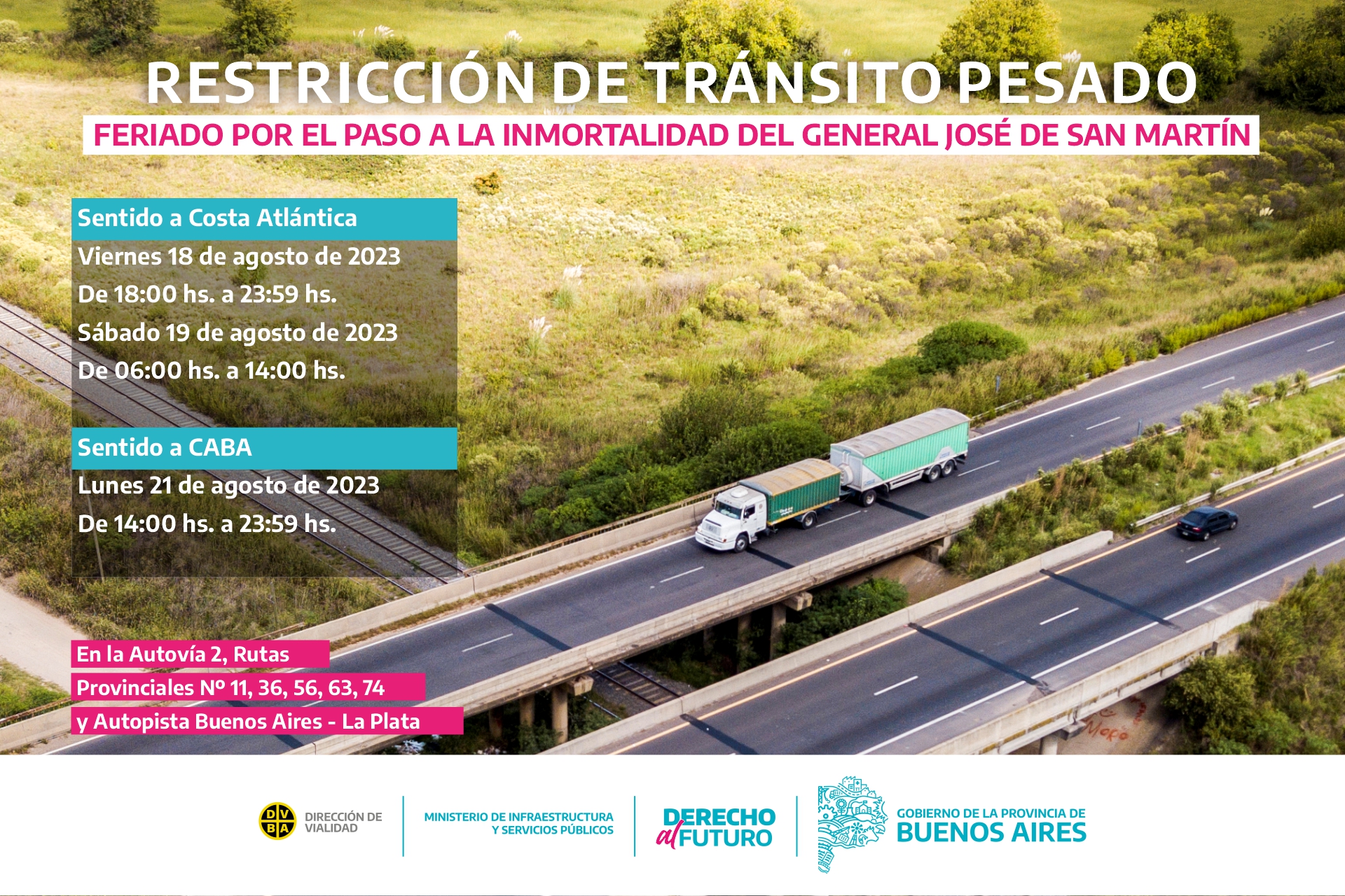 Por el finde largo, habrá restricción de circulación de camiones en la autovía 2