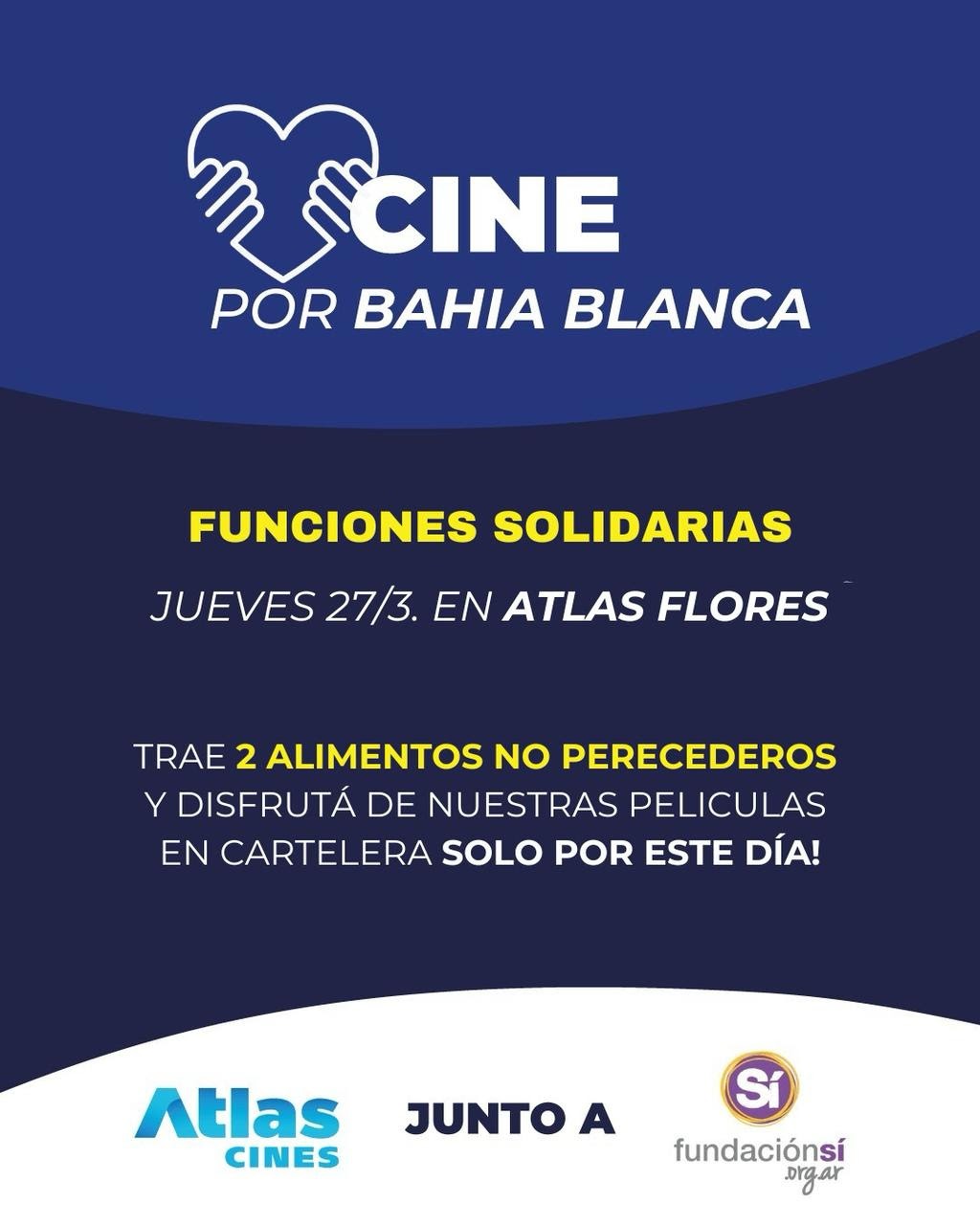 Atlas Cines junto a Fundación  Sí organizan la acción solidaria: Cine por Bahía Blanca