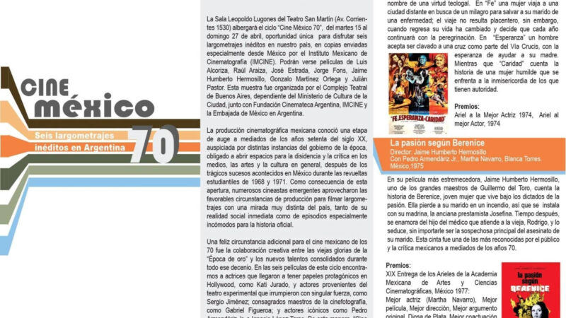 Ciclo «Cine México 70» en el  Complejo Teatral de Buenos Aires, del  15 al 27 de abril