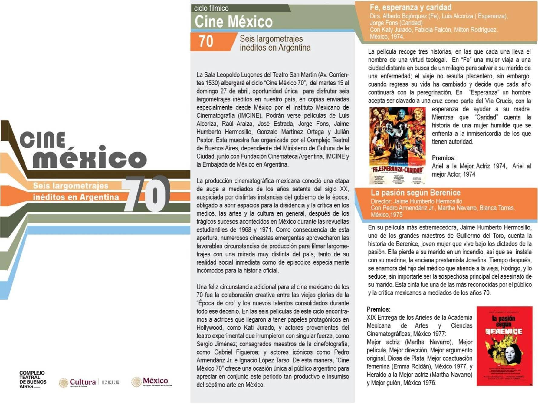 Ciclo «Cine México 70» en el  Complejo Teatral de Buenos Aires, del  15 al 27 de abril