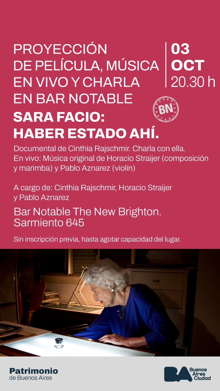 El documental Sara Facio, haber estado ahí llega a los Bares Notables de Buenos Aires