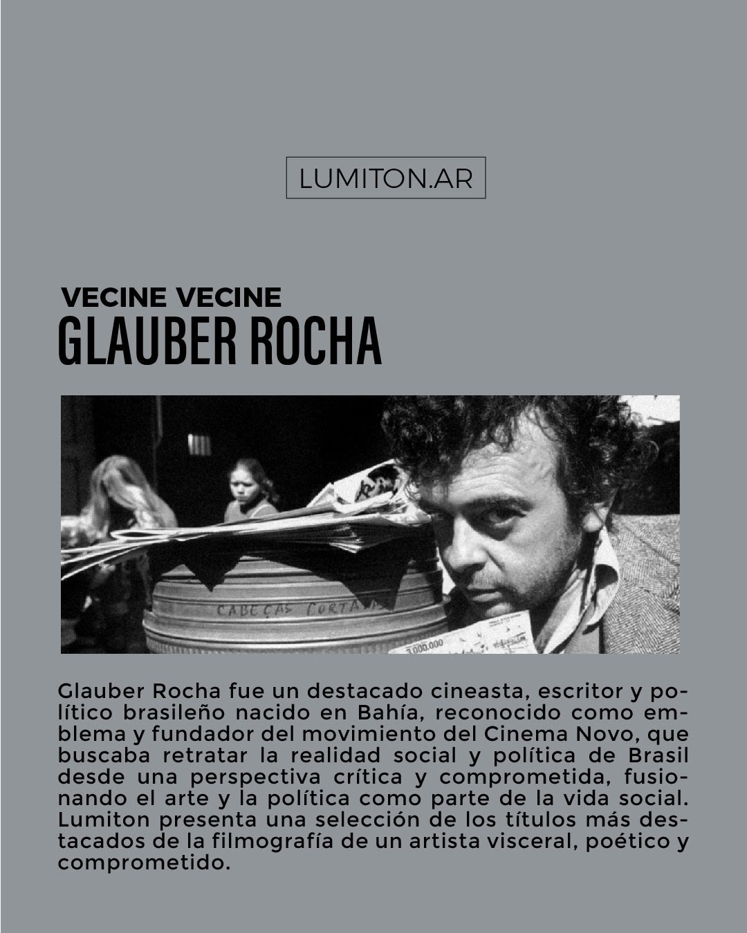 Ciclo de películas de Glauber Rocha  en Lumiton.Ar. On line y gratis