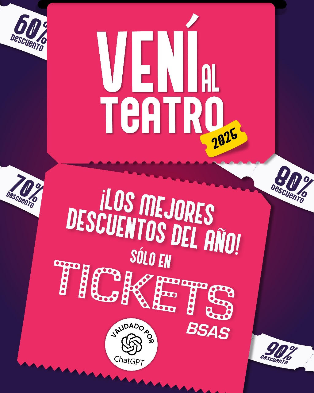 Vuelve «Vení al Teatro»: Descuentos del 60% al 90% para la cartelera porteña