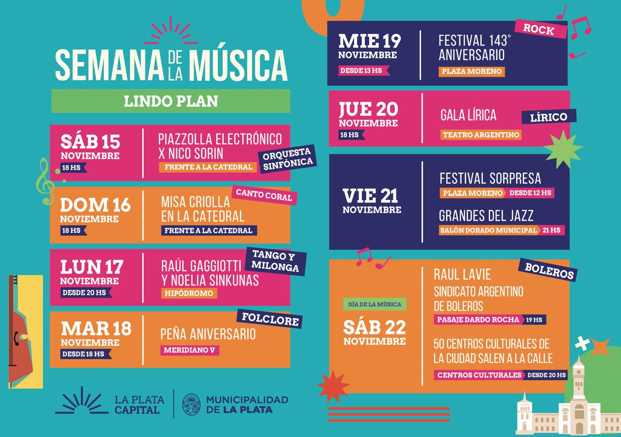 La Plata celebrará su 143 aniversario y la Semana de la Música con propuestas en toda la ciudad