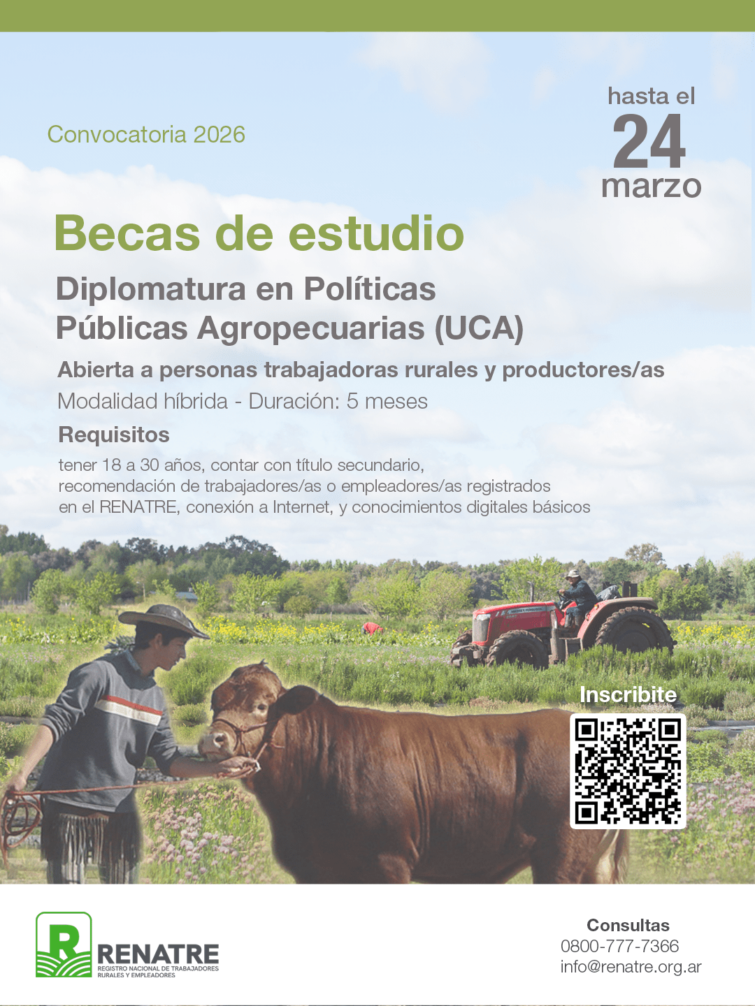 Becas RENATRE: convocatoria abierta para la Diplomatura en Políticas Públicas Agropecuarias