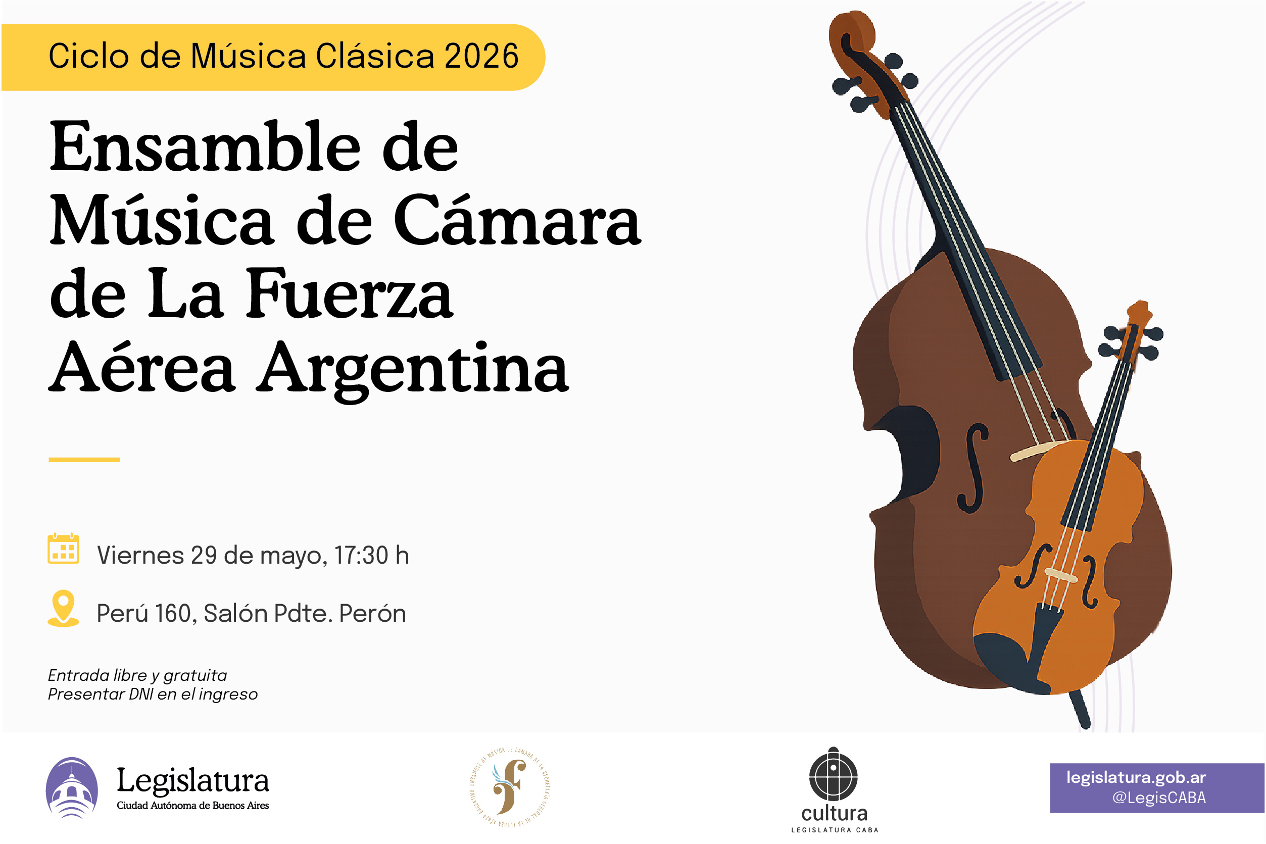 La Legislatura porteña recibe al Ensamble de Cámara de la Fuerza Aérea en el Ciclo de Música Clásica 2026