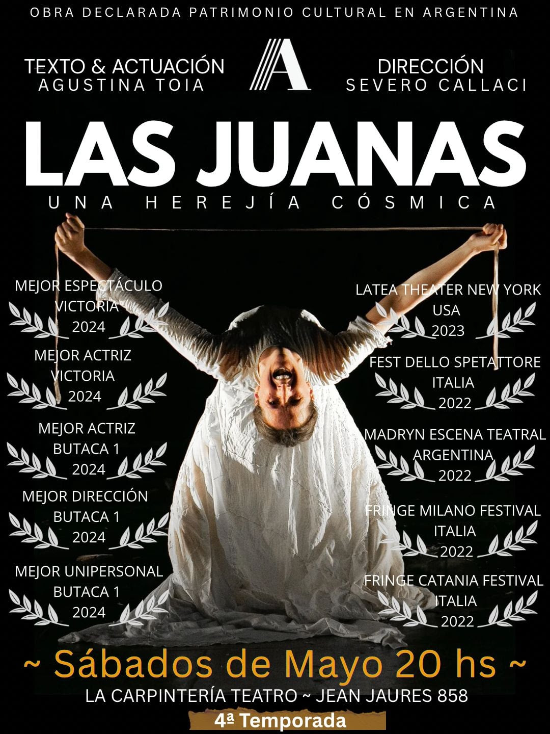 El aclamado unipersonal «Las Juanas, una herejía cósmica» se despide los sábados en La Carpintería