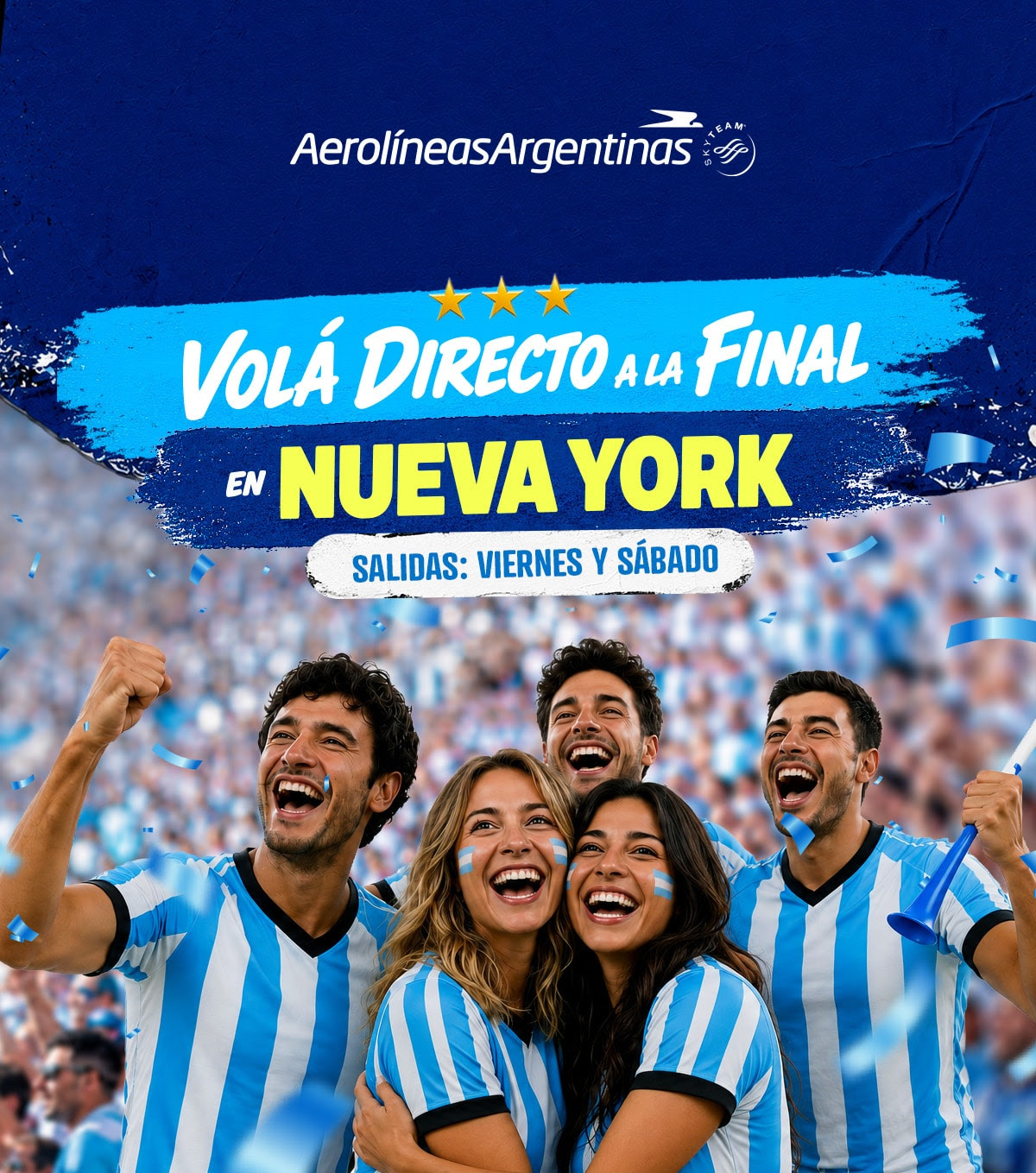 Rumbo a la final: Aerolíneas Argentinas suma vuelos directos a Nueva York para alentar a la Selección
