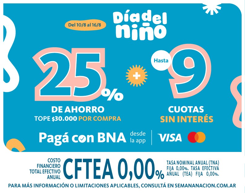 «Dia del Niño»: el Banco Nación lanza 24 cuotas sin interés y descuentos con BNA+