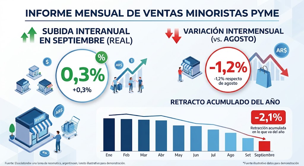 Las ventas minoristas pyme aumentaron 0,3% interanual en septiembre