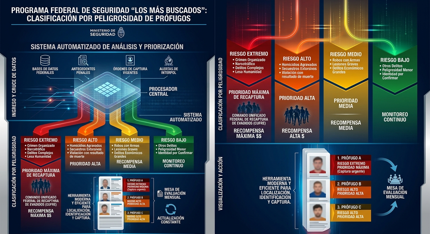 El Gobierno lanzó “Los Más Buscados”: un sistema para clasificar la peligrosidad de prófugos