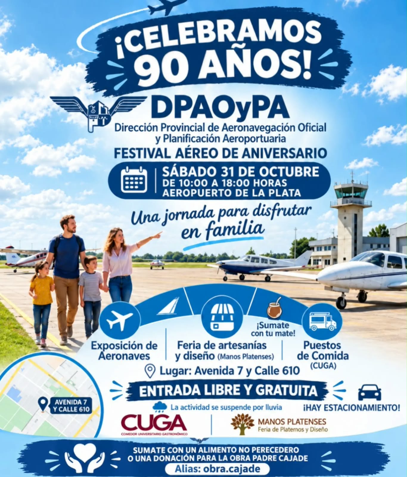 Festival Aéreo en La Plata: exposición de aviones, feria y gastronomía para festejar los 90 años de la DPAOyPA
