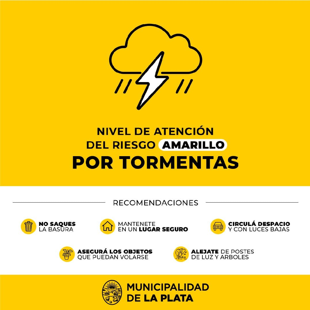 La Plata: por tormentas, establecen nivel de alerta amarillo